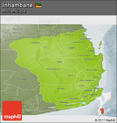 Physical Panoramic Map of Inhambane, semi-desaturated