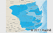 Political Shades Panoramic Map of Inhambane, shaded relief outside