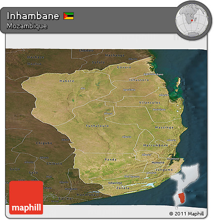 Satellite Panoramic Map of Inhambane, darken