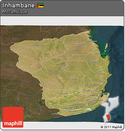 Satellite Panoramic Map of Inhambane, darken