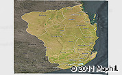 Satellite Panoramic Map of Inhambane, darken, semi-desaturated