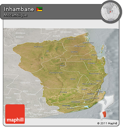 Satellite Panoramic Map of Inhambane, lighten, semi-desaturated