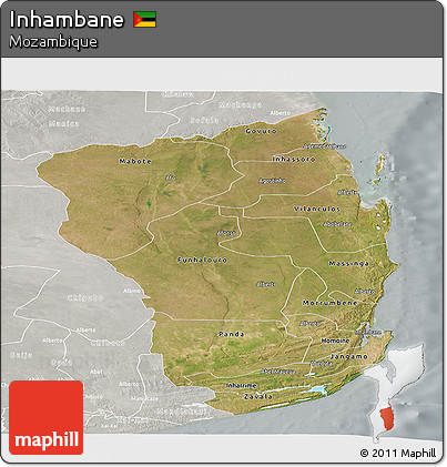 Satellite Panoramic Map of Inhambane, lighten, semi-desaturated