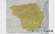 Satellite Panoramic Map of Inhambane, lighten, semi-desaturated