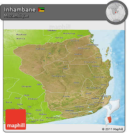 Satellite Panoramic Map of Inhambane, physical outside