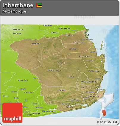Satellite Panoramic Map of Inhambane, physical outside