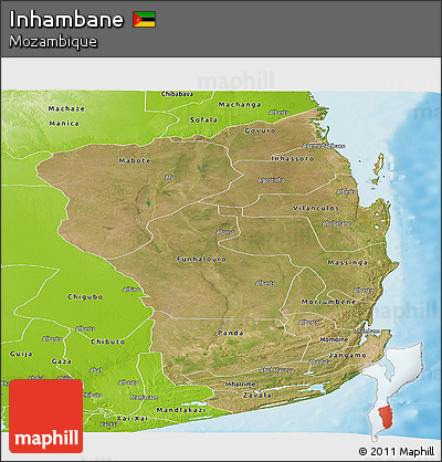 Satellite Panoramic Map of Inhambane, physical outside