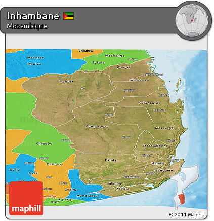 Satellite Panoramic Map of Inhambane, political outside