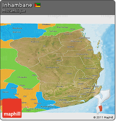 Satellite Panoramic Map of Inhambane, political outside