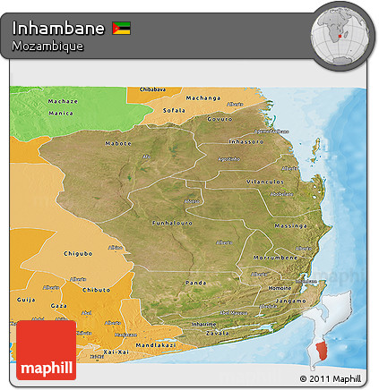 Satellite Panoramic Map of Inhambane, political shades outside