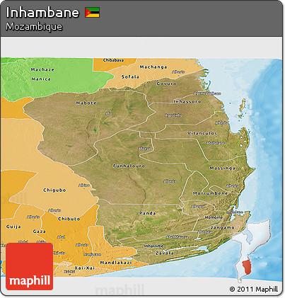 Satellite Panoramic Map of Inhambane, political shades outside