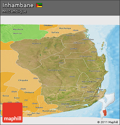 Satellite Panoramic Map of Inhambane, political shades outside