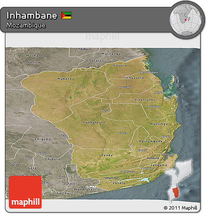 Satellite Panoramic Map of Inhambane, semi-desaturated