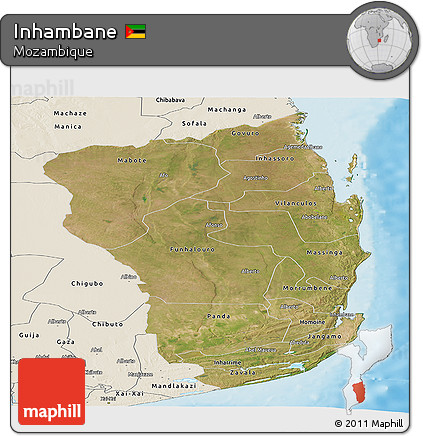 Satellite Panoramic Map of Inhambane, shaded relief outside