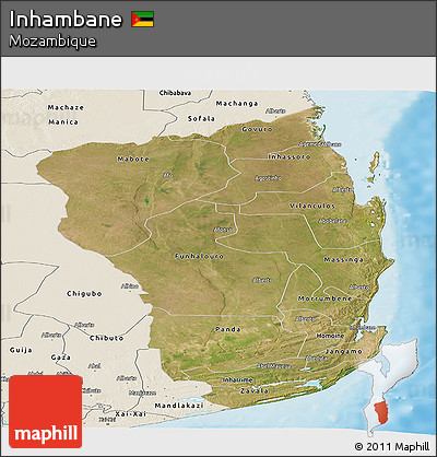 Satellite Panoramic Map of Inhambane, shaded relief outside