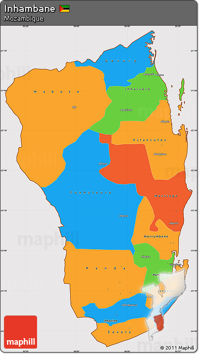Political Simple Map of Inhambane, cropped outside
