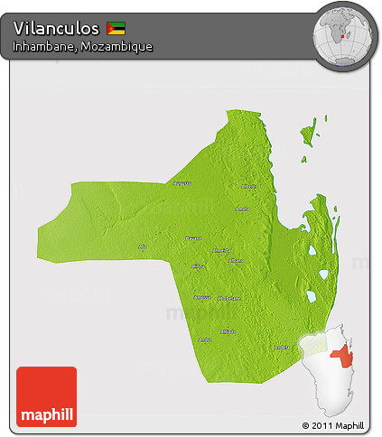 Physical 3D Map of Vilanculos, cropped outside
