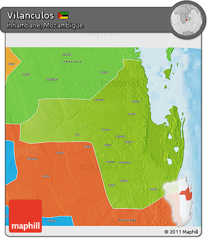 Physical 3D Map of Vilanculos, political outside