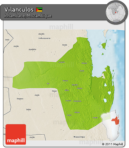 Physical 3D Map of Vilanculos, shaded relief outside