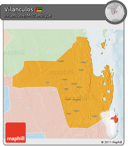 Political 3D Map of Vilanculos, lighten