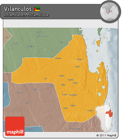 Political 3D Map of Vilanculos, semi-desaturated