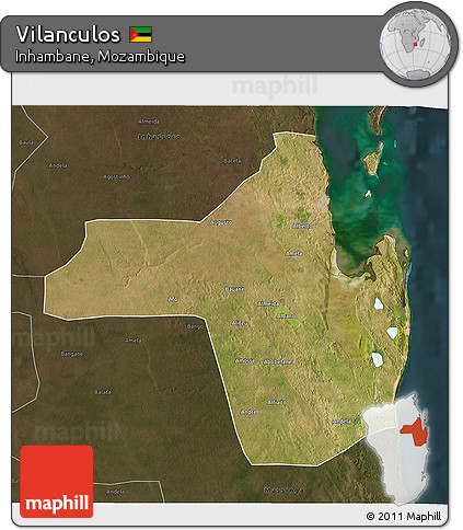 Satellite 3D Map of Vilanculos, darken