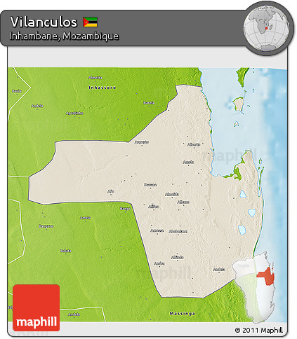 Shaded Relief 3D Map of Vilanculos, physical outside