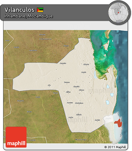 Shaded Relief 3D Map of Vilanculos, satellite outside