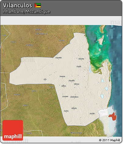 Shaded Relief 3D Map of Vilanculos, satellite outside