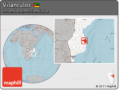 Gray Location Map of Vilanculos, highlighted country, hill shading