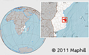 Gray Location Map of Vilanculos, highlighted country, hill shading