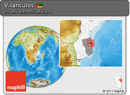 Physical Location Map of Vilanculos, highlighted country, highlighted parent region