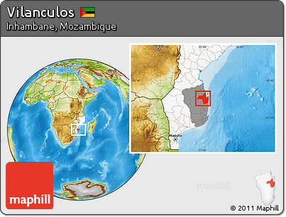 Physical Location Map of Vilanculos, highlighted country, highlighted parent region