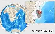 Shaded Relief Location Map of Vilanculos, highlighted country, highlighted parent region