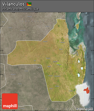 Satellite Map of Vilanculos, semi-desaturated