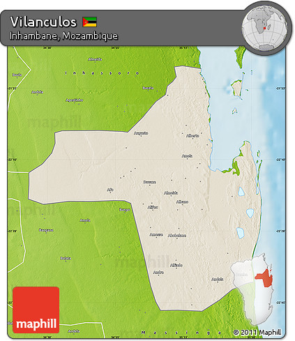 Shaded Relief Map of Vilanculos, physical outside