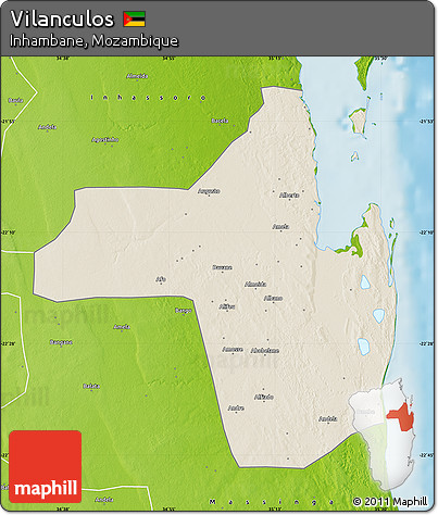 Shaded Relief Map of Vilanculos, physical outside