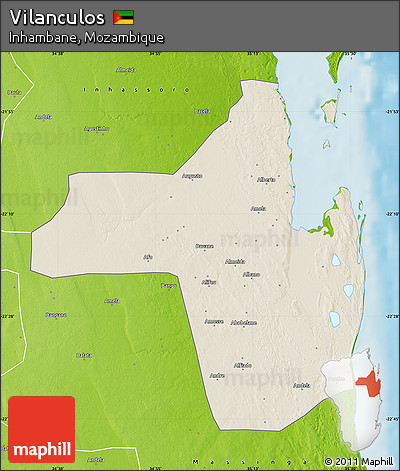 Shaded Relief Map of Vilanculos, physical outside