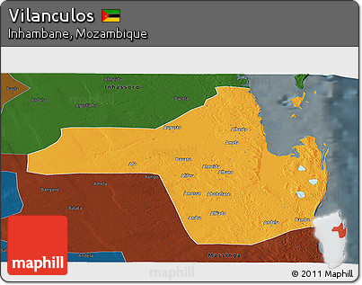 Political Panoramic Map of Vilanculos, darken