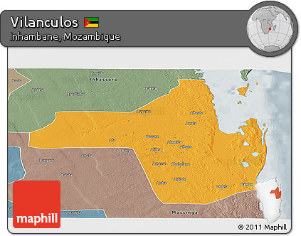 Political Panoramic Map of Vilanculos, semi-desaturated