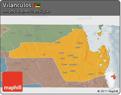 Political Panoramic Map of Vilanculos, semi-desaturated
