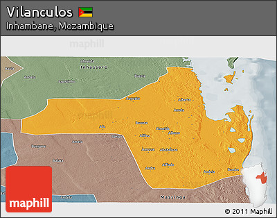 Political Panoramic Map of Vilanculos, semi-desaturated