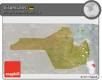 Satellite Panoramic Map of Vilanculos, lighten, semi-desaturated