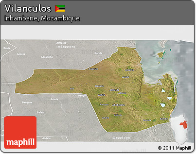 Satellite Panoramic Map of Vilanculos, lighten, semi-desaturated