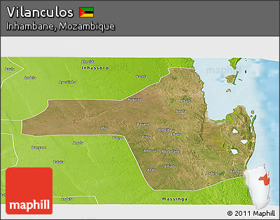 Satellite Panoramic Map of Vilanculos, physical outside