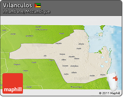 Shaded Relief Panoramic Map of Vilanculos, physical outside