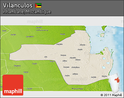 Shaded Relief Panoramic Map of Vilanculos, physical outside