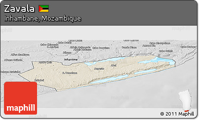 Shaded Relief Panoramic Map of Zavala, desaturated
