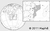 Gray Location Map of Mozambique, blank outside, hill shading inside