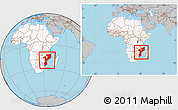 Gray Location Map of Mozambique, highlighted continent, within the entire continent